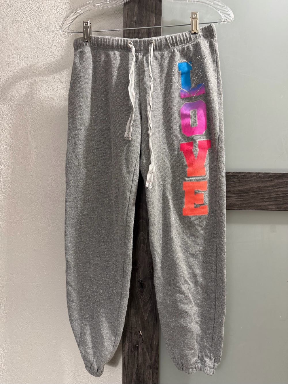 Hard Candy Grey Joggers with Multicolor LOVE Print